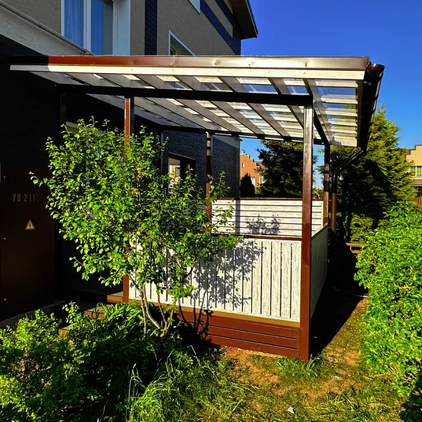 Фото 3 Беседка из металлопланкена Светлая Береза SteelArt под дерево